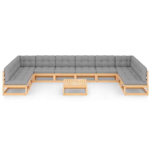 11-tlg. Garten-Lounge-Set mit Kissen Kiefer Massivholz