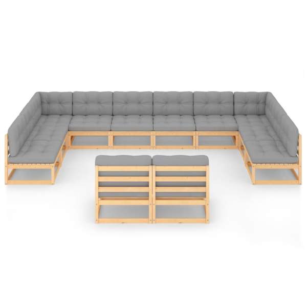  12-tlg. Garten-Lounge-Set mit Kissen Massivholz Kiefer