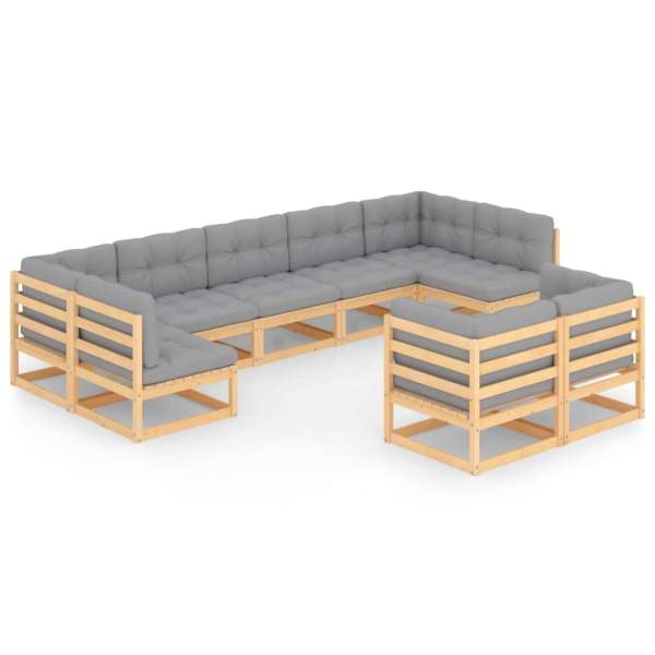  9-tlg. Garten-Lounge-Set mit Kissen Massivholz Kiefer