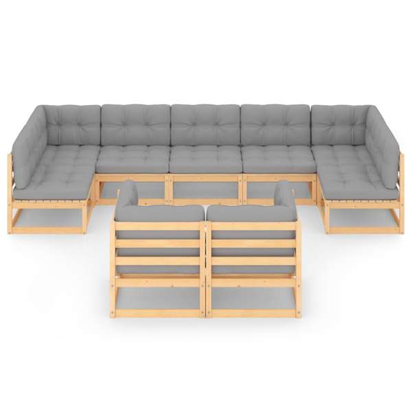  9-tlg. Garten-Lounge-Set mit Kissen Massivholz Kiefer