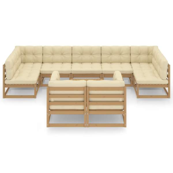  10-tlg. Garten-Lounge-Set mit Kissen Honigbraun Massivholz