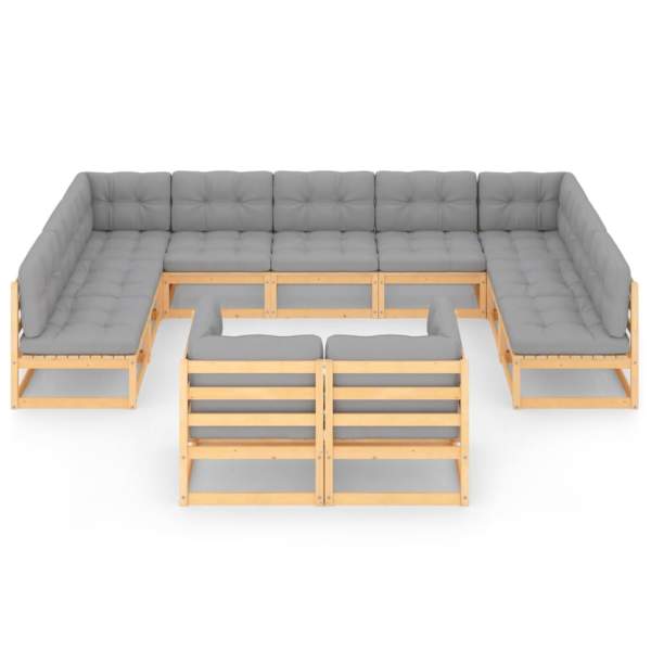 11-tlg. Garten-Lounge-Set mit Kissen Kiefer Massivholz