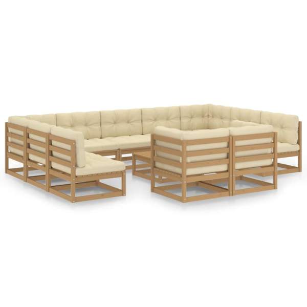  12-tlg. Garten-Lounge-Set mit Kissen Honigbraun Massivholz