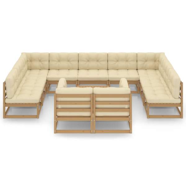  12-tlg. Garten-Lounge-Set mit Kissen Honigbraun Massivholz