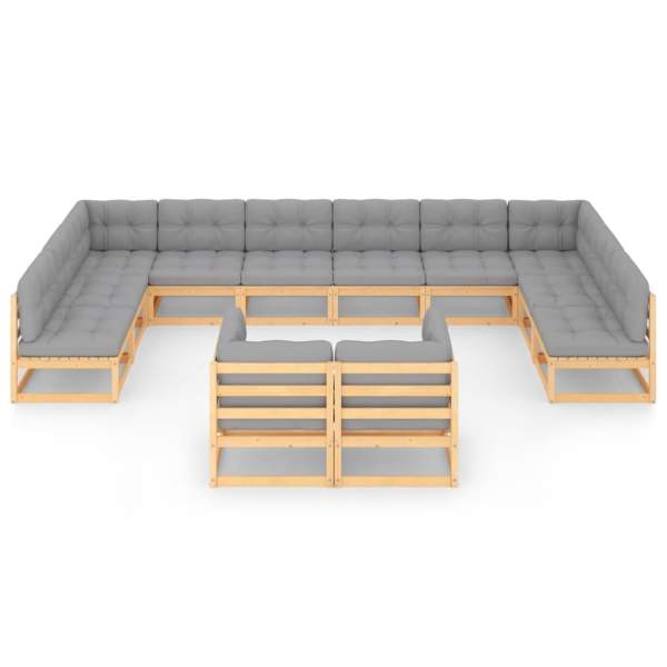  12-tlg. Garten-Lounge-Set mit Kissen Massivholz Kiefer