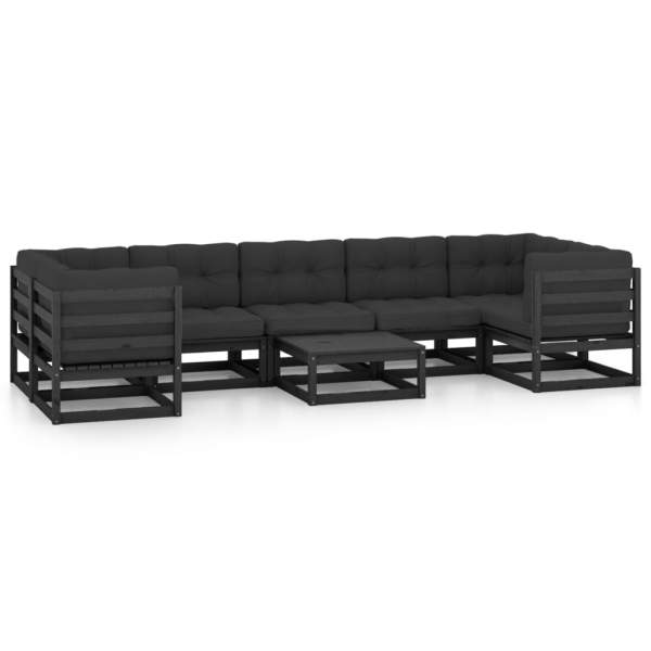  8-tlg. Garten-Lounge-Set mit Kissen Schwarz Massivholz Kiefer