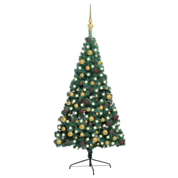  Künstlicher Halb-Weihnachtsbaum Beleuchtung Kugeln Grün 210 cm