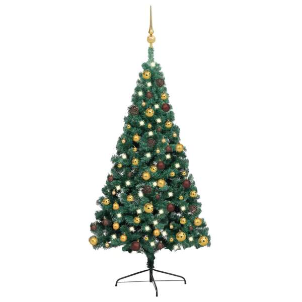  Künstlicher Halb-Weihnachtsbaum Beleuchtung Kugeln Grün 240 cm