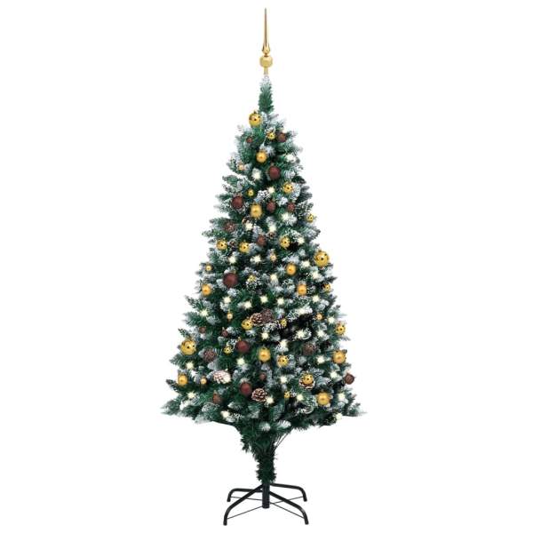  Künstlicher Weihnachtsbaum mit Beleuchtung Kugeln Zapfen 180 cm