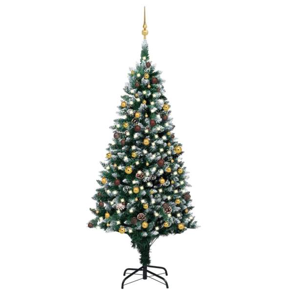  Künstlicher Weihnachtsbaum mit Beleuchtung Kugeln Zapfen 240 cm