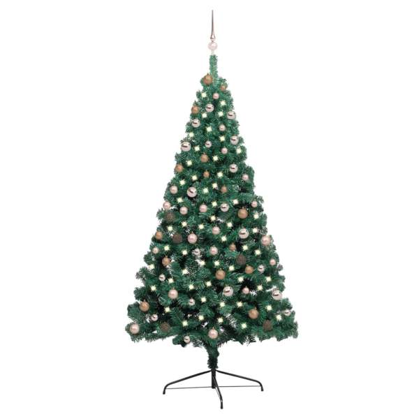  Künstlicher Halb-Weihnachtsbaum Beleuchtung Kugeln Grün 210 cm