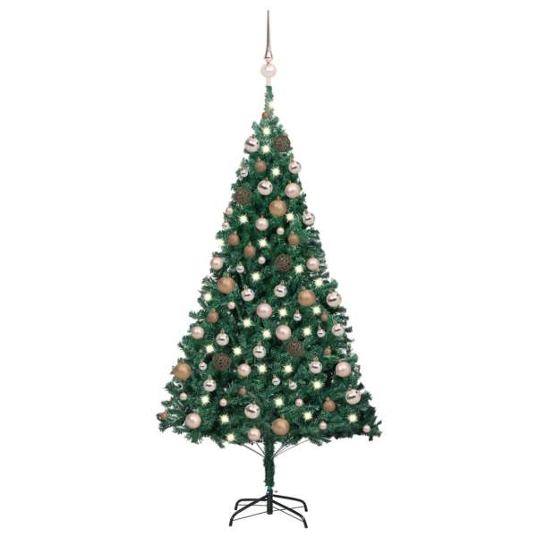  Künstlicher Weihnachtsbaum mit Beleuchtung & Kugeln Grün 150 cm