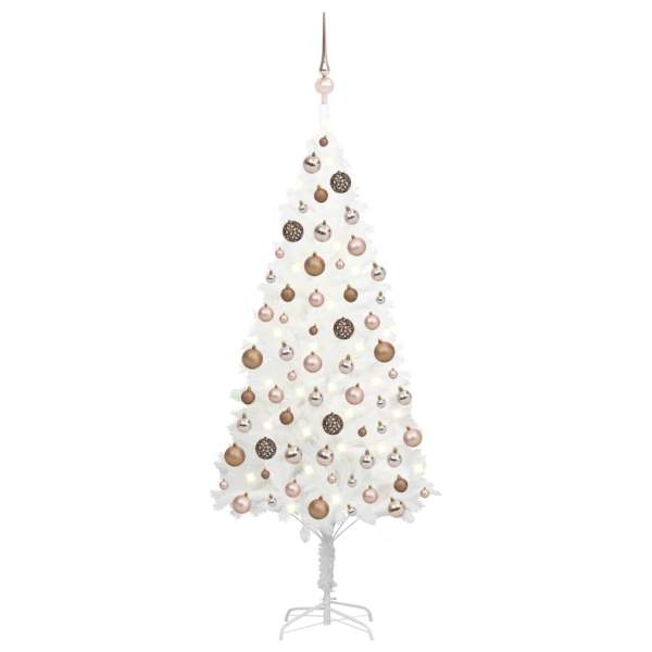  Künstlicher Weihnachtsbaum mit Beleuchtung & Kugeln Weiß 180 cm