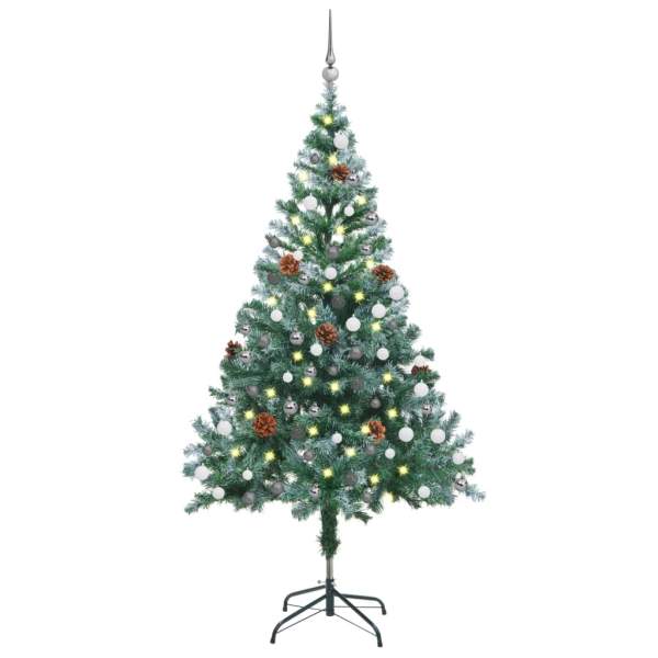  Weihnachtsbaum Gefrostet mit Beleuchtung Kugeln Zapfen 150 cm