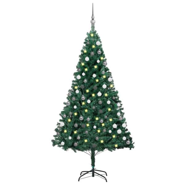  Künstlicher Weihnachtsbaum mit Beleuchtung & Kugeln Grün 150 cm