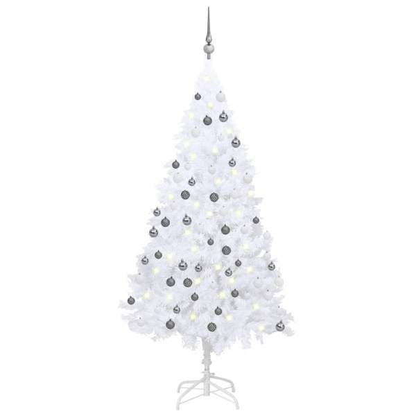 Künstlicher Weihnachtsbaum mit Beleuchtung & Kugeln Weiß 180 cm