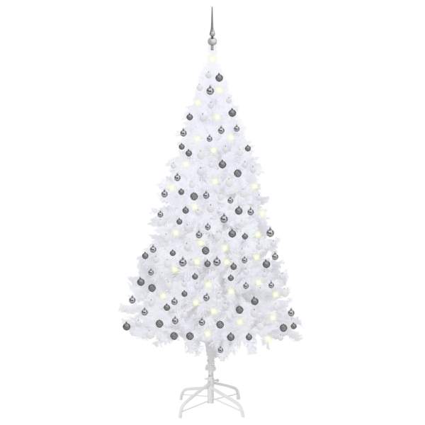  Künstlicher Weihnachtsbaum mit Beleuchtung & Kugeln Weiß 210 cm