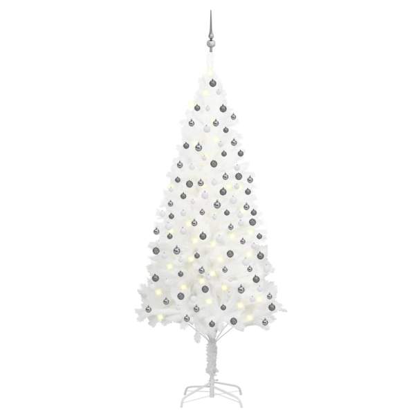  Künstlicher Weihnachtsbaum mit Beleuchtung & Kugeln Weiß 210 cm