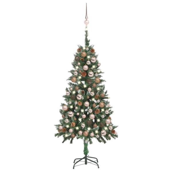  Künstlicher Weihnachtsbaum mit Beleuchtung Kugeln Zapfen 150 cm