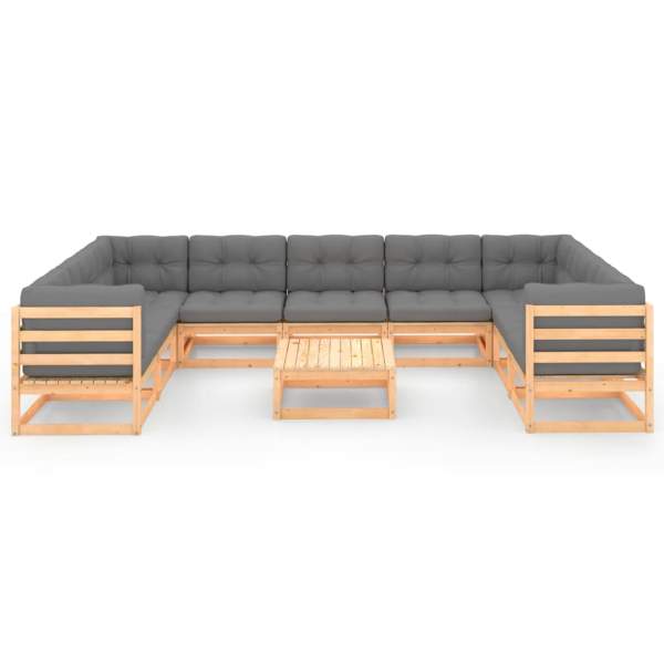 10-tlg. Garten-Lounge-Set mit Kissen Massivholz Kiefer