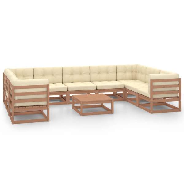  10-tlg. Garten-Lounge-Set mit Kissen Honigbraun Massivholz