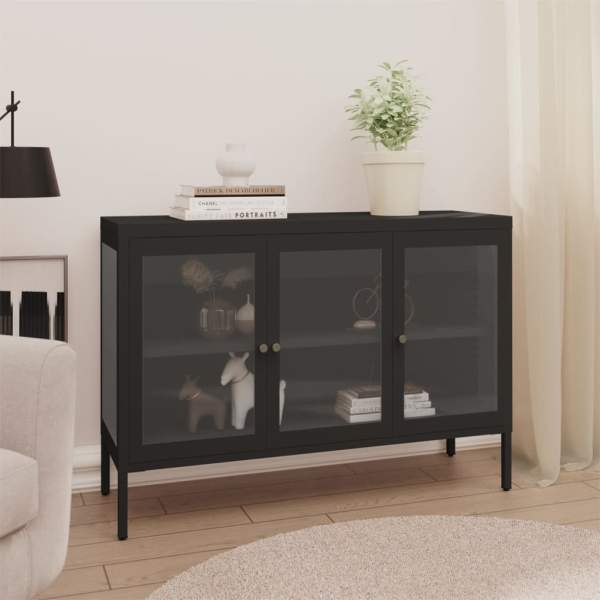 Sideboard Schwarz 70x35x70 cm Stahl und Glas