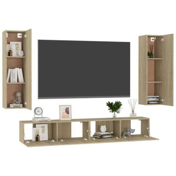  4-tlg. TV-Schrank-Set Sonoma-Eiche Holzwerkstoff