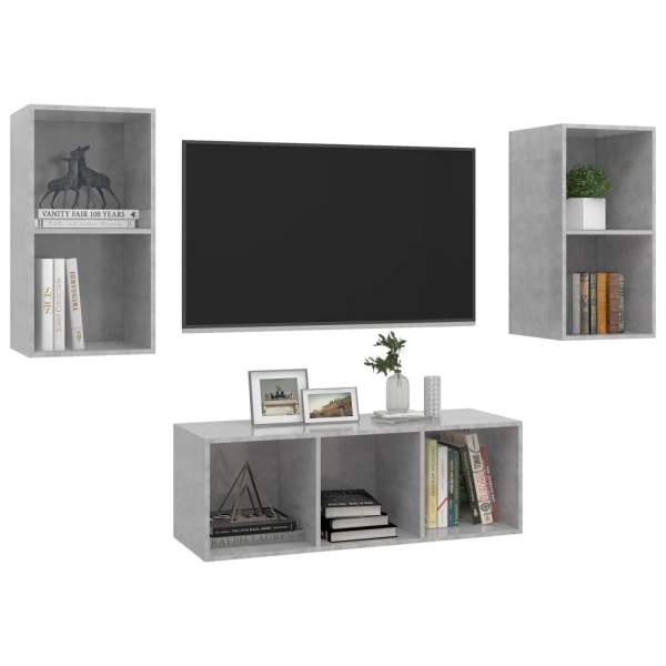  3-tlg. TV-Schrank-Set Betongrau Holzwerkstoff