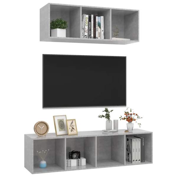  2-tlg. TV-Schrank-Set Betongrau Holzwerkstoff