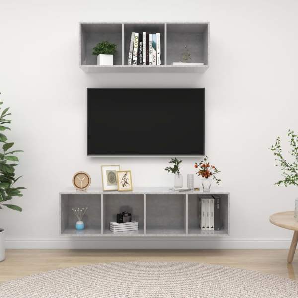  2-tlg. TV-Schrank-Set Betongrau Holzwerkstoff