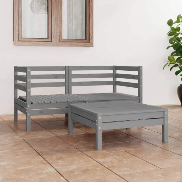  3-tlg. Garten-Lounge-Set Grau Kiefer Massivholz