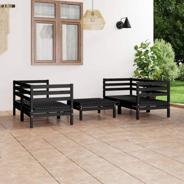 5-tlg. Garten-Lounge-Set Schwarz Massivholz Kiefer