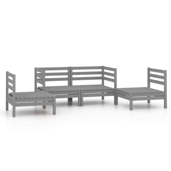 4-tlg. Garten-Lounge-Set Grau Kiefer Massivholz