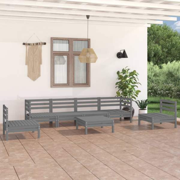 7-tlg. Garten-Lounge-Set Grau Kiefer Massivholz