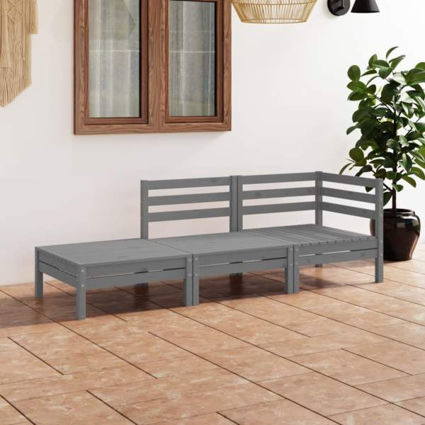 3-tlg. Garten-Lounge-Set Grau Massivholz Kiefer 