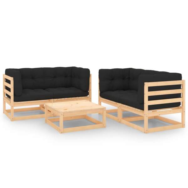  5-tlg. Garten-Lounge-Set mit Kissen Massivholz Kiefer