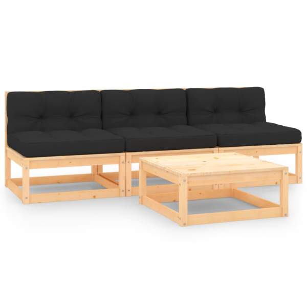  4-tlg. Garten-Lounge-Set mit Kissen Massivholz Kiefer