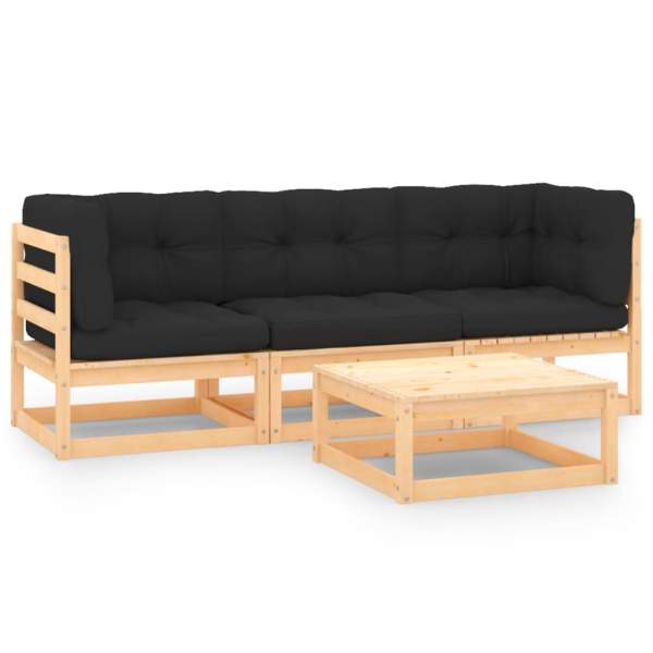  4-tlg. Garten-Lounge-Set mit Kissen Massivholz Kiefer