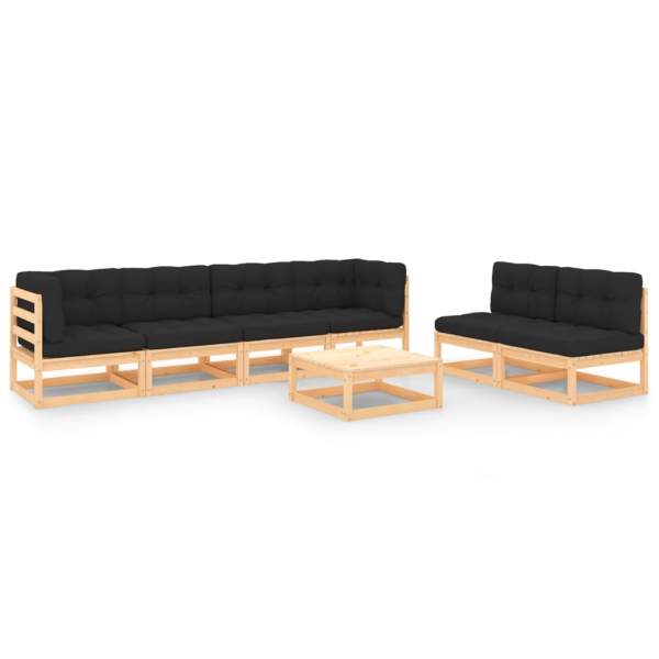  7-tlg. Garten-Lounge-Set mit Kissen Massivholz Kiefer