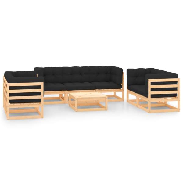  8-tlg. Garten-Lounge-Set mit Kissen Massivholz Kiefer