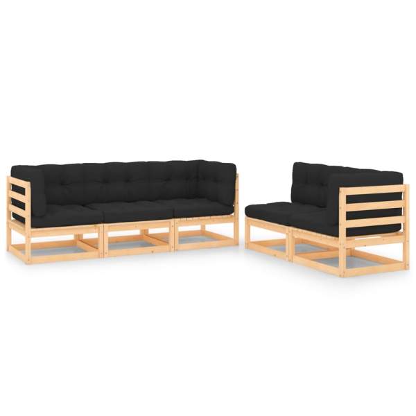  5-tlg. Garten-Lounge-Set mit Kissen Massivholz Kiefer