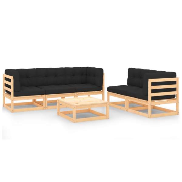  6-tlg. Garten-Lounge-Set mit Kissen Massivholz Kiefer