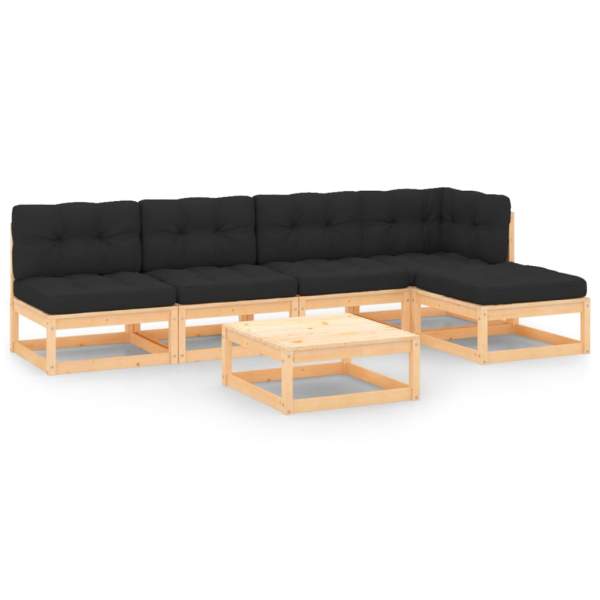  6-tlg. Garten-Lounge-Set mit Kissen Massivholz Kiefer