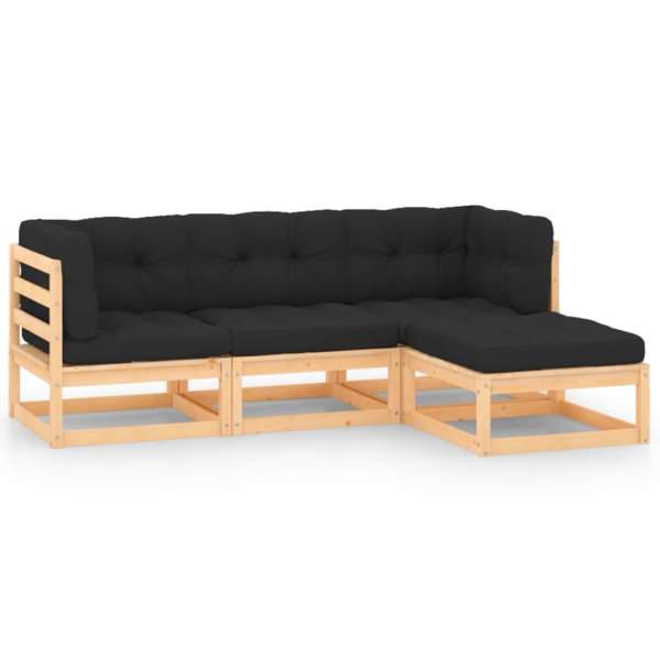  4-tlg. Garten-Lounge-Set mit Kissen Massivholz Kiefer