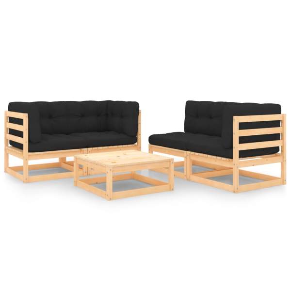  5-tlg. Garten-Lounge-Set mit Kissen Massivholz Kiefer