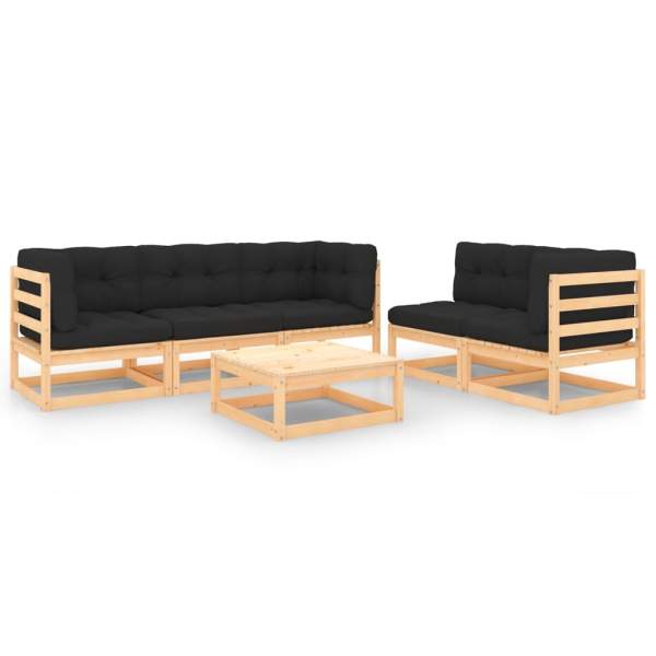  6-tlg. Garten-Lounge-Set mit Kissen Massivholz Kiefer