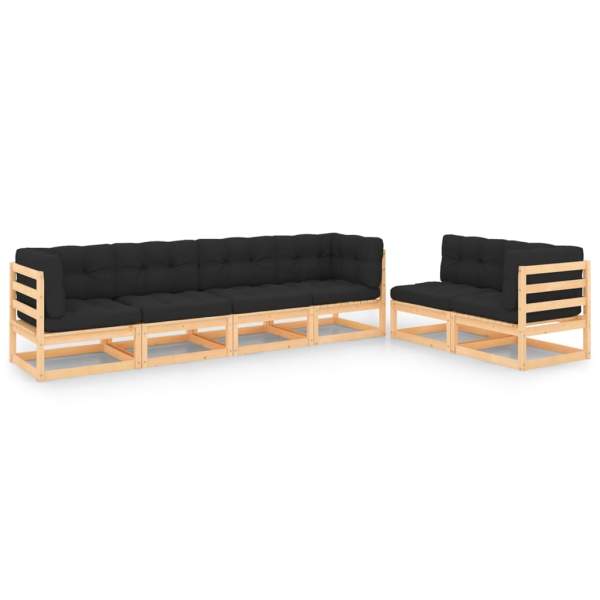  6-tlg. Garten-Lounge-Set mit Kissen Massivholz Kiefer