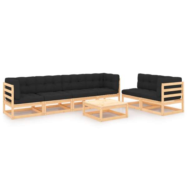  7-tlg. Garten-Lounge-Set mit Kissen Massivholz Kiefer