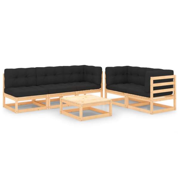  6-tlg. Garten-Lounge-Set mit Kissen Massivholz Kiefer