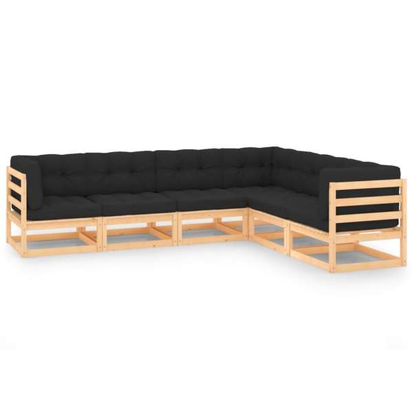  6-tlg. Garten-Lounge-Set mit Kissen Massivholz Kiefer